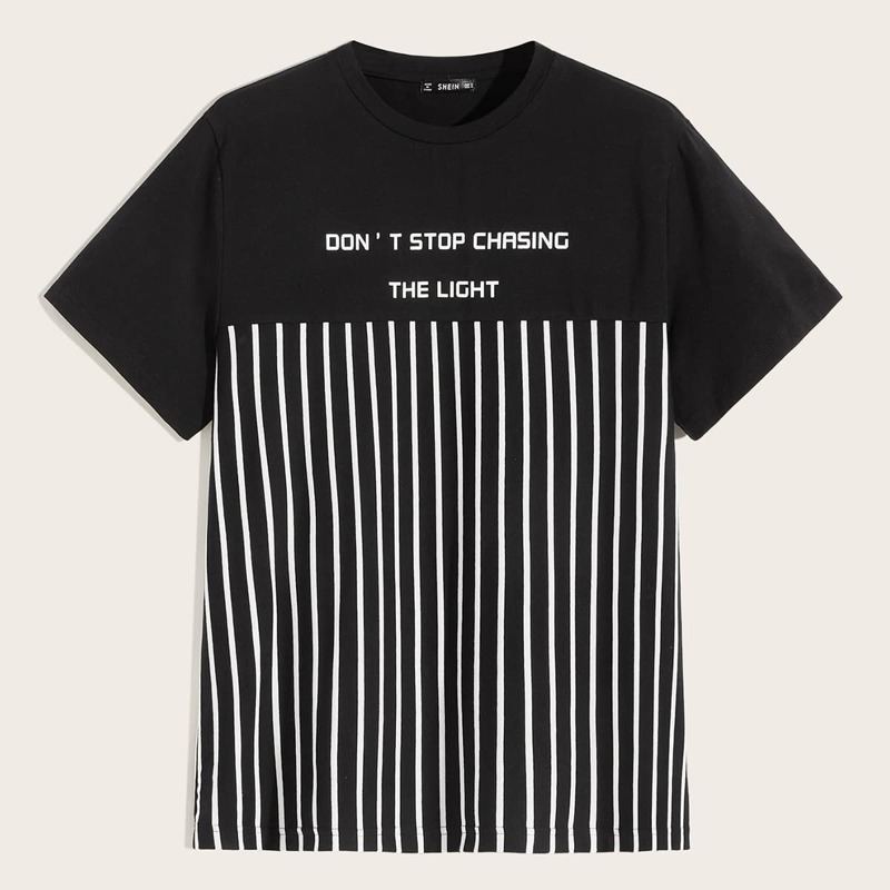 

Guys Slogan and Striped Tee, Black