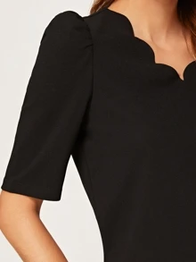SHEIN Clasi Scallop Edge Solid Top - Black - View 4