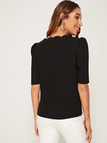 SHEIN Clasi Scallop Edge Solid Top - Black - View 2