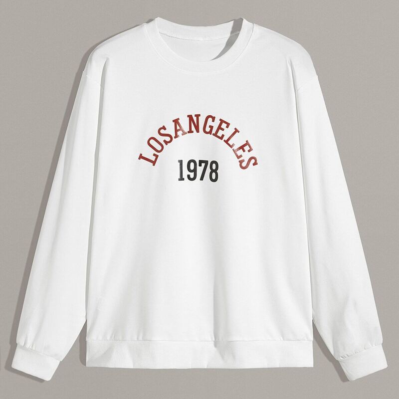 

Guys Letter Print Round Neck Sweatshirt, White