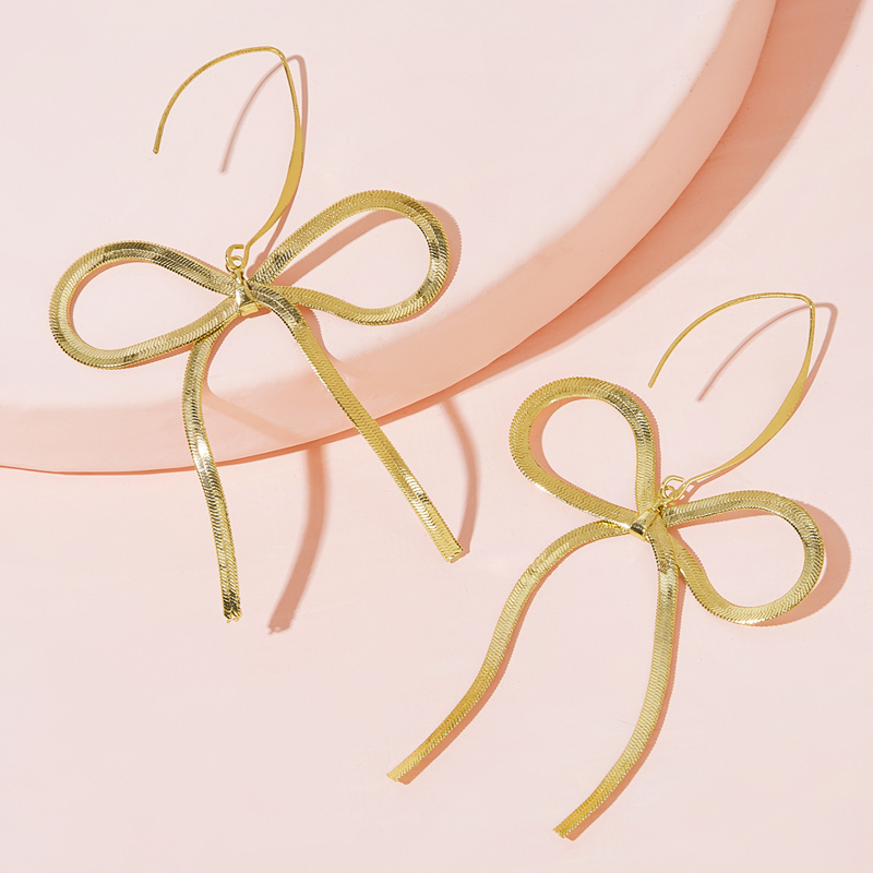 

Textured Bow Knot Drop Earrings 1pair, Gold