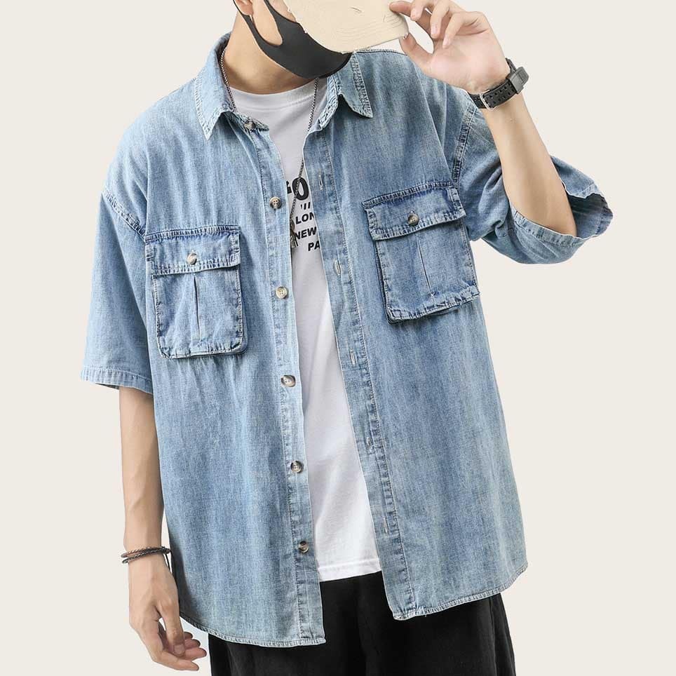 

Guys Pocket Side Denim Cargo Shirt, Blue