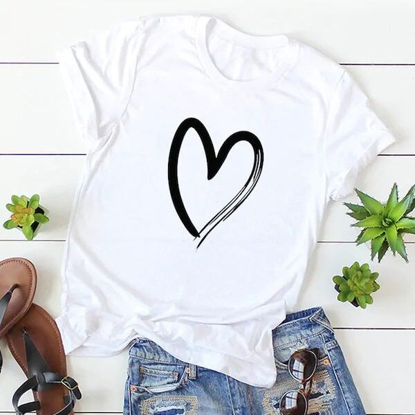 

Plus Heart Print Tee, White