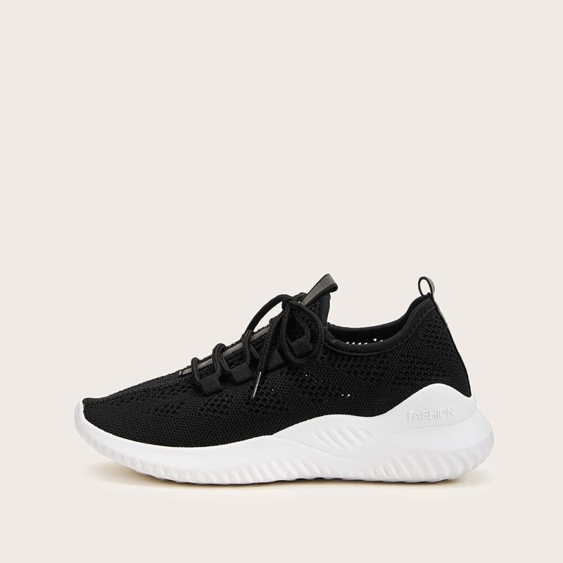 

Lace-up Front Knit Sneakers, Black