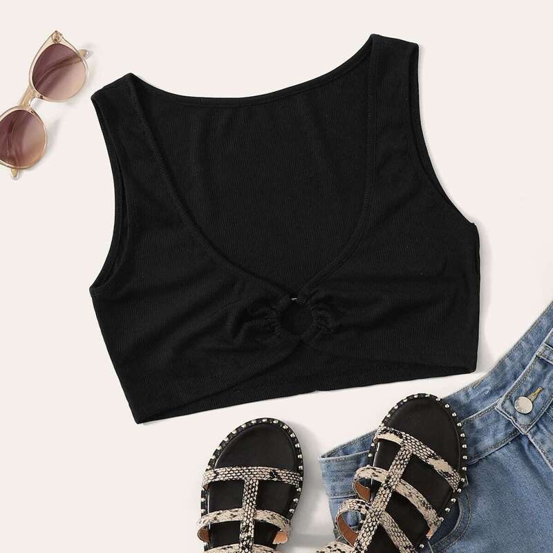 

Ring Detail Crop Tank Top, Black