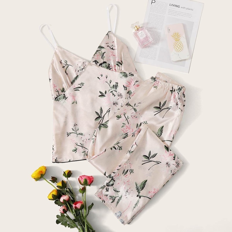 

Floral Print Satin Cami PJ Set, Multicolor