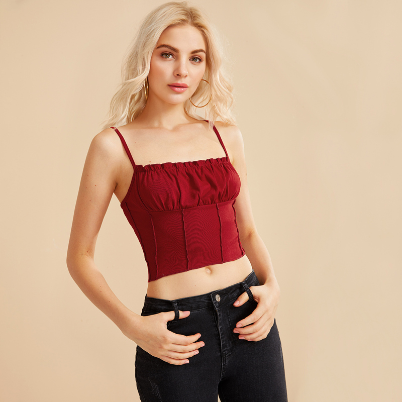 

Lettuce Frill Crop Skinny Cami Top, Burgundy