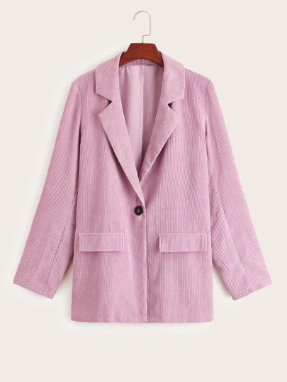 Blazer long en velours unicolore avec rangée de boutons | ROMWE Blazer unicolore avec rangée de boutons | Mode en ligne