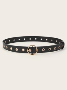 Street 1pc Women Round Buckle Metal Eyelet Waist Belt Halloween Summer, School Fall, Autumn, Halloween - Black - View 2