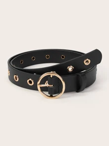 Street 1pc Women Round Buckle Metal Eyelet Waist Belt Halloween Summer, School Fall, Autumn, Halloween - Black - View 1