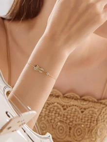 Rhinestone Decor Guitar Decor Chain Bracelet 1pc - Yellow Gold - View 1