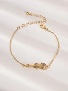 Rhinestone Decor Guitar Decor Chain Bracelet 1pc - Yellow Gold - View 4