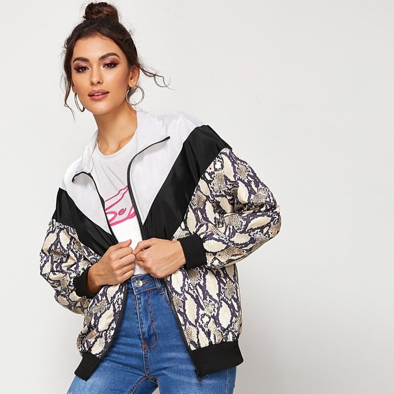 

Cut And Sew Snakeskin Print Windbreaker Jacket, Multicolor