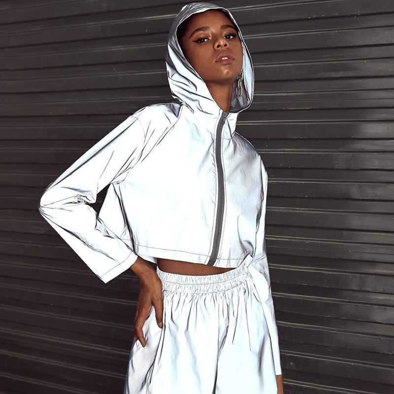 

Reflective Zip Hooded Jacket, Grey
