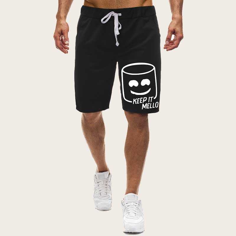 

Guys Letter Print Drawstring Waist Shorts, Black