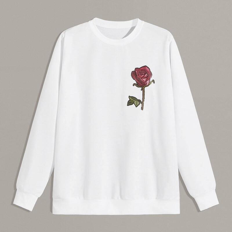 

Guys Crew Neck Rose Embroidery Sweatshirt, White