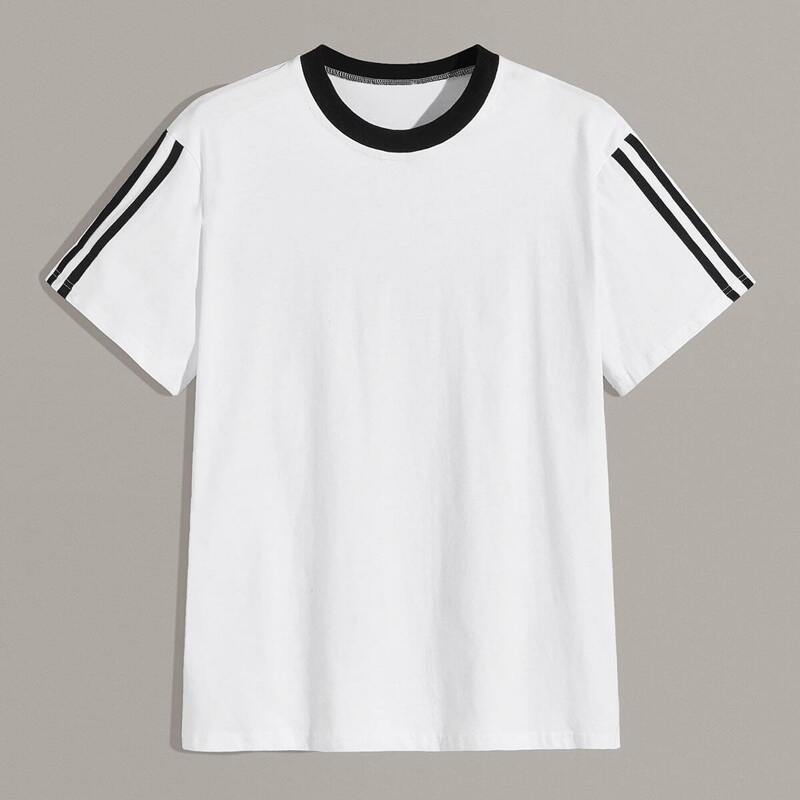 

Guys Striped Tape Side Tee, White