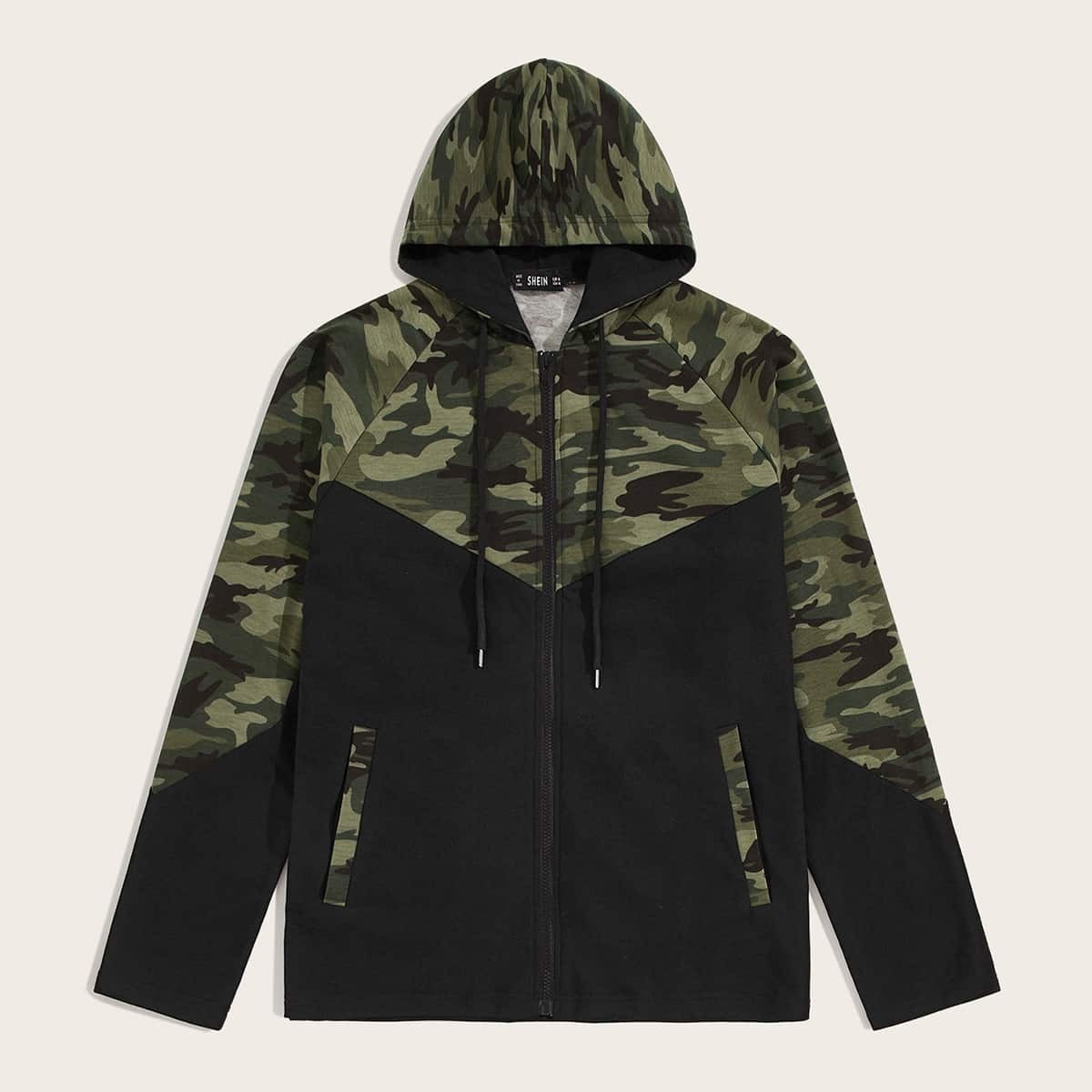 

Guys Camo Print Raglan Sleeve Zip Up Hoodie, Multicolor