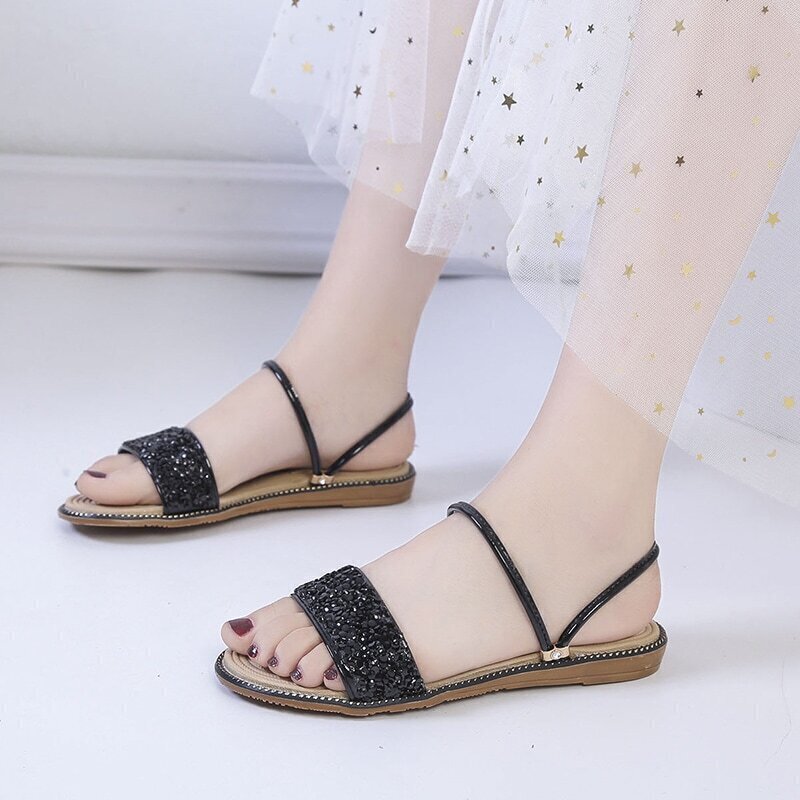 

Open Toe Flat Slingback Sandals, Black
