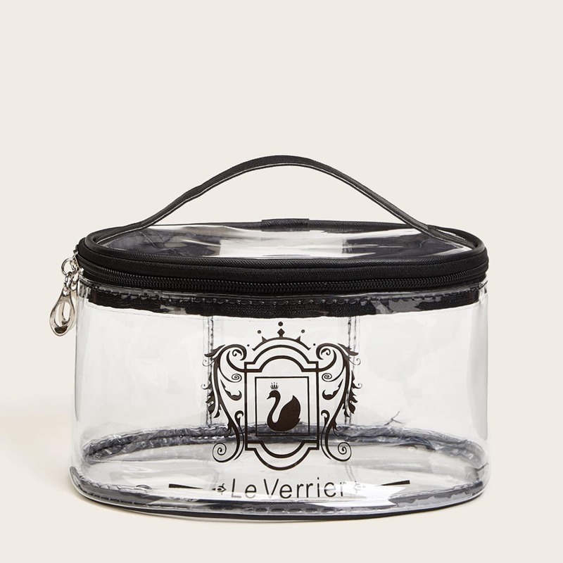 

Swan Pattern Transparent Makeup Bag, Black