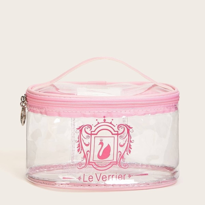 

Swan Pattern Transparent Makeup Bag, Pink