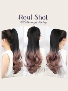 HAIRCUBE Ombre Black Pink Ponytail Hair Extensions, Long Curly Wavy Hair Realistic and Natural Soft Beautiful Lady's Wigs Ponytail Wigs Everyday Wear Ponytail - Multicolor - View 4