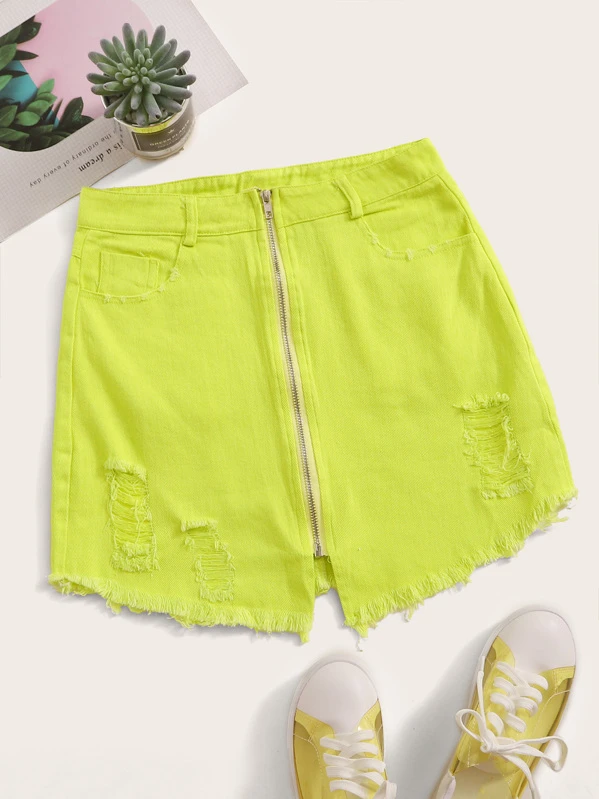 neon yellow denim skirt