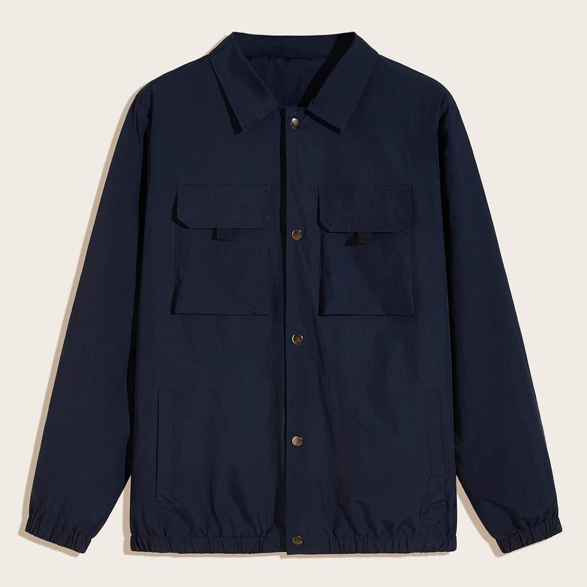 

Guys Button Front Flap Pocket Jacket, Navy
