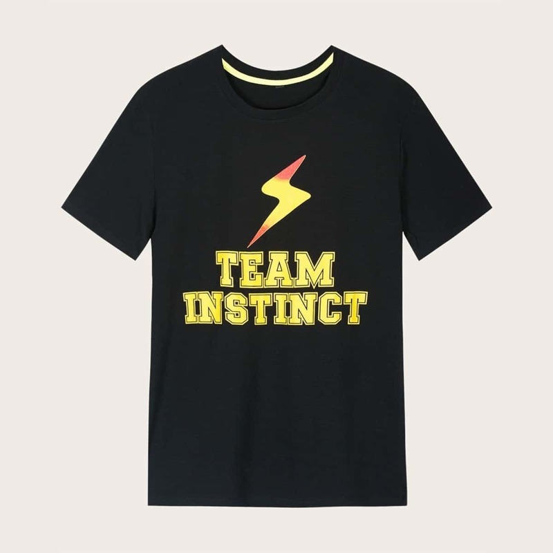 

Guys Letter & Lighting Bolt Print Tee, Black