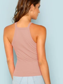SHEIN EZwear Ribbed Form-Fitting Halter Top - Dusty Pink - View 2