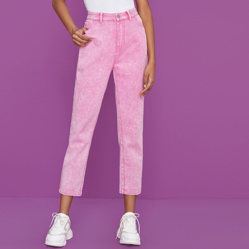 

Straight Leg Cropped Flakes Jeans, Pink