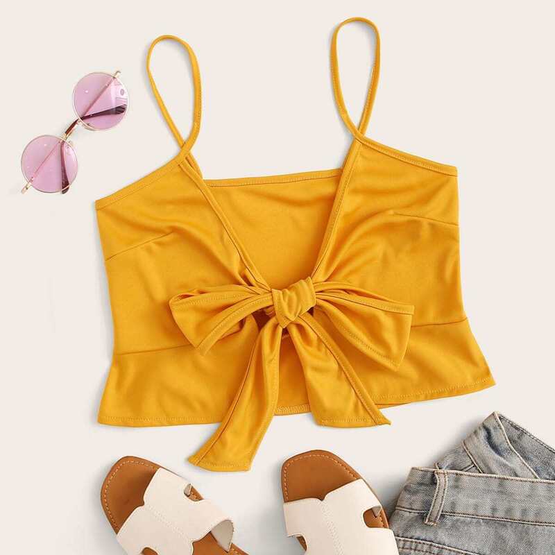 

Tie Front Crop Cami Top, Yellow