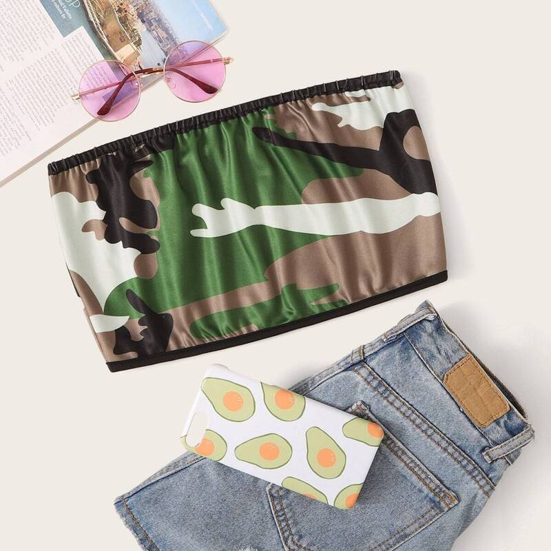 

Camo Print Crop Tube Top, Multicolor