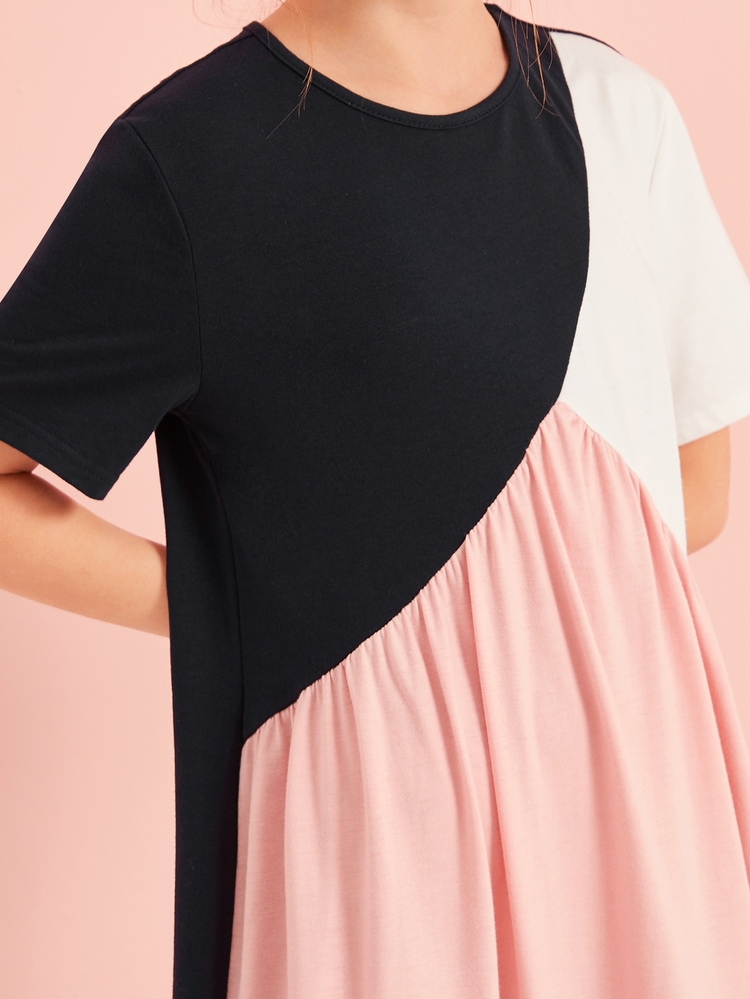 SHEIN Vestido estilo camiseta de niñas con costura - Multicolor - Añade 4