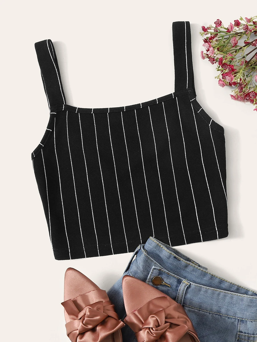 SHEIN Striped Tank Top - Black - View 1