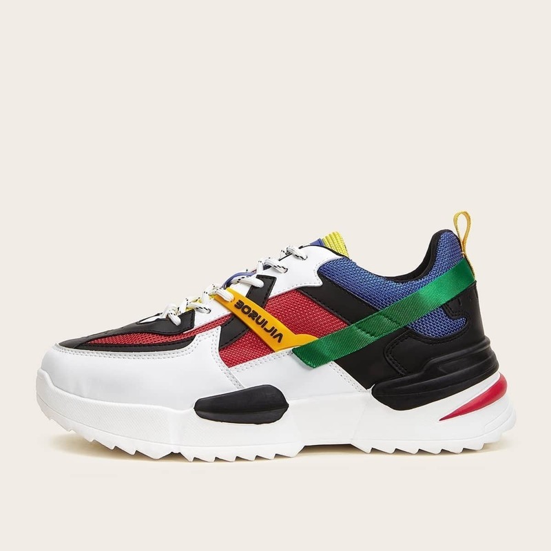 

Color Block Chunky Sole Mesh Trainers, Multicolor