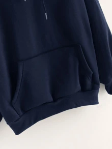 Raglan Sleeve Kangaroo Pocket Hoodie - Navy Blue - View 4