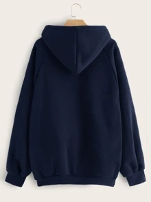 Raglan Sleeve Kangaroo Pocket Hoodie - Navy Blue - View 2