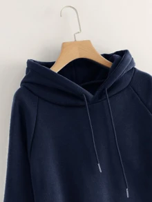 Raglan Sleeve Kangaroo Pocket Hoodie - Navy Blue - View 3