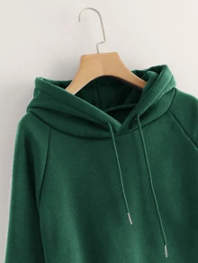 Drawstring Raglan Sleeve Hoodie - Dark Green - View 3