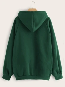 Drawstring Raglan Sleeve Hoodie - Dark Green - View 2