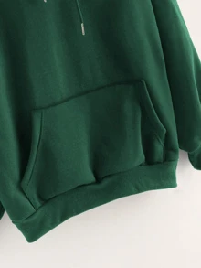 Drawstring Raglan Sleeve Hoodie - Dark Green - View 4