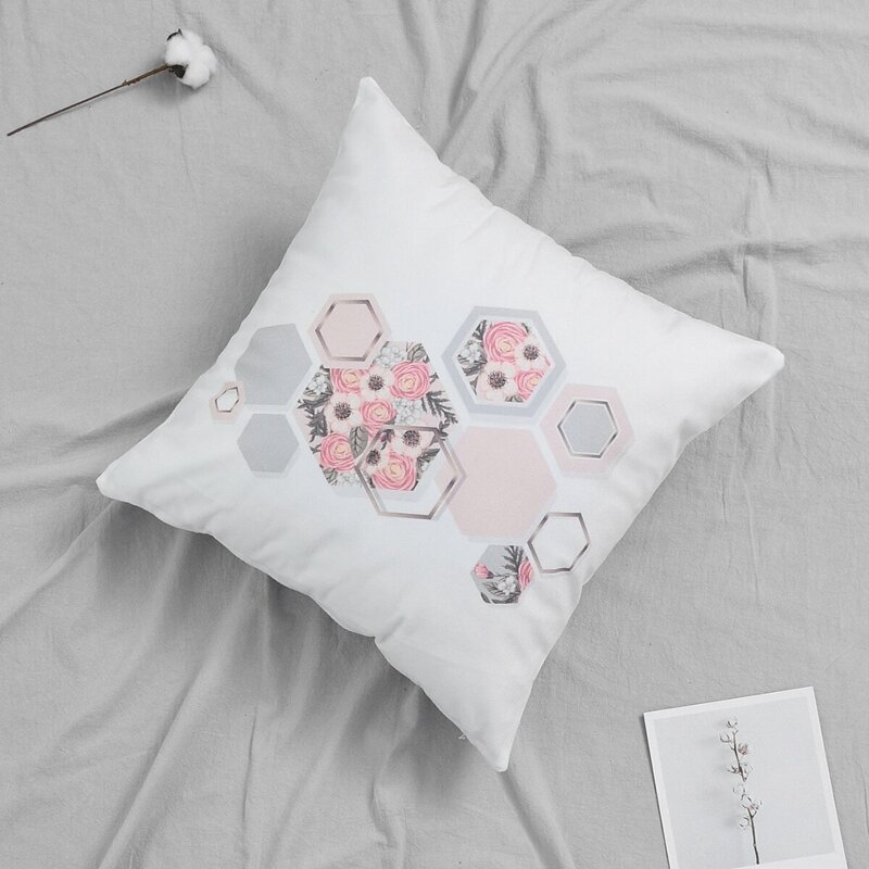 

Floral & Geometric Pattern Cushion Cover, White