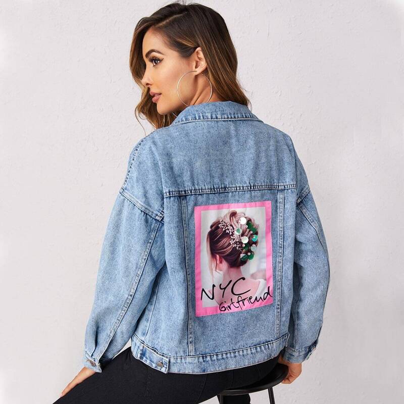 

Figure Patched Back Denim Jacket, Blue