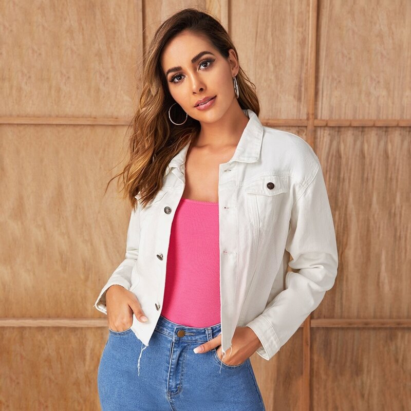 

White Wash Raw Hem Denim Jacket