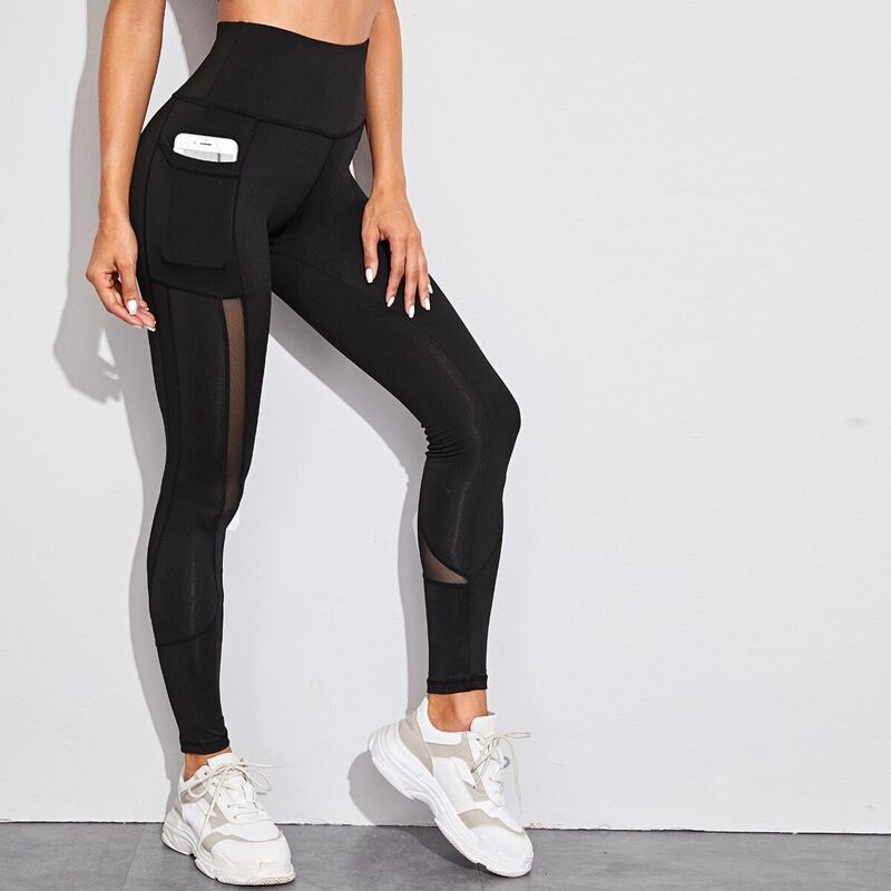 

Mesh Insert Pocket Detail Skinny Leggings, Black