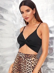 SHEIN Unity Plunging Twist-Front Cropped Cami Top - Black - View 4