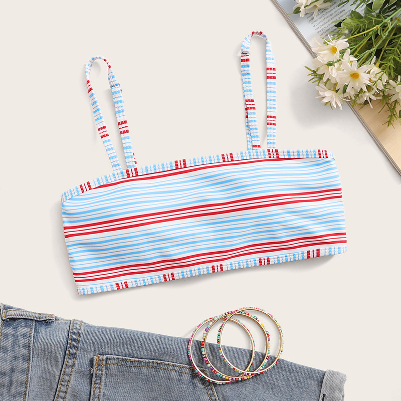 

Striped Lace Up Back Bikini Top, Multicolor