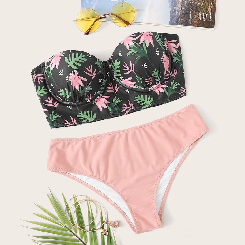 

Floral Underwire Bandeau With Panty Bikini Set, Multicolor