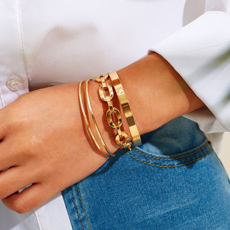

Chain Design Bracelet 3pcs, Gold